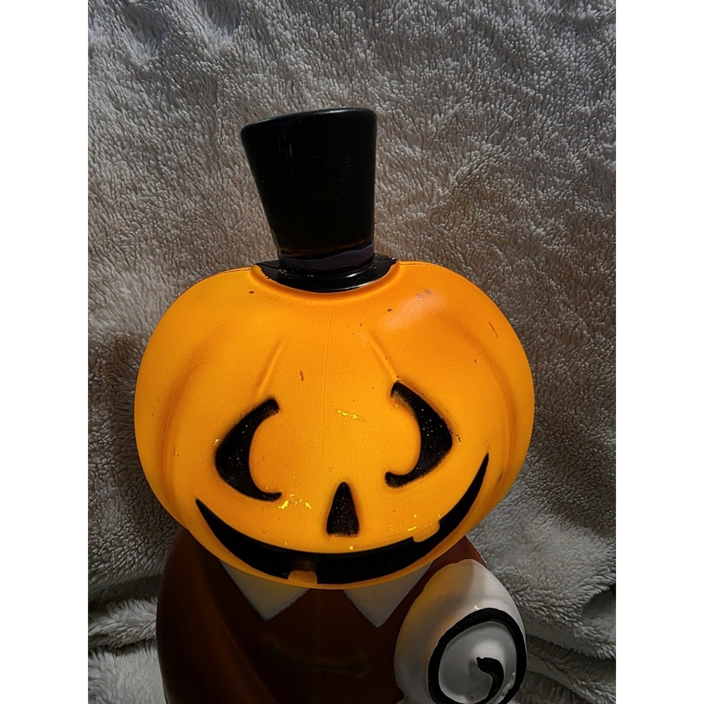 Vtg Halloween Pumpkin Man Light-Up‎ Deco Top Hat & Lollipop 12" Jack-O-Lantern - Picture 2 of 15